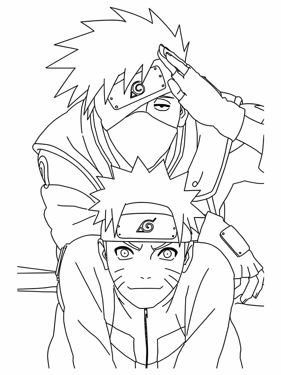 Desenho para desenhar dos personagens Kakashi Hatake e Naruto Uzumaki de "Naruto".