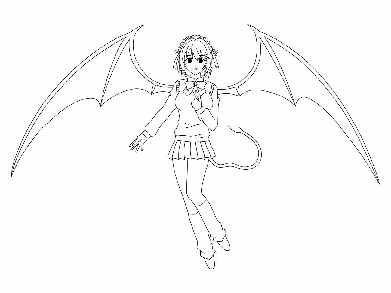 Desenho para desenhar de uma menina demon de anime.