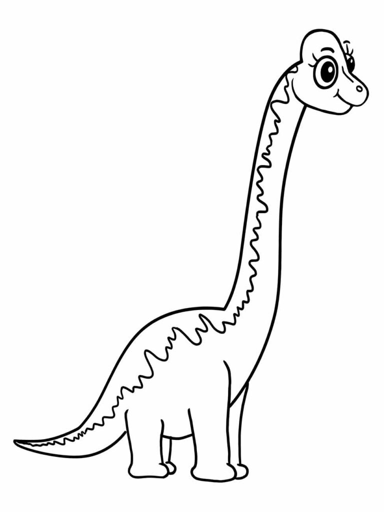 Desenho de um dinossauro Brachiosaurus para desenhar com lápis de cor.