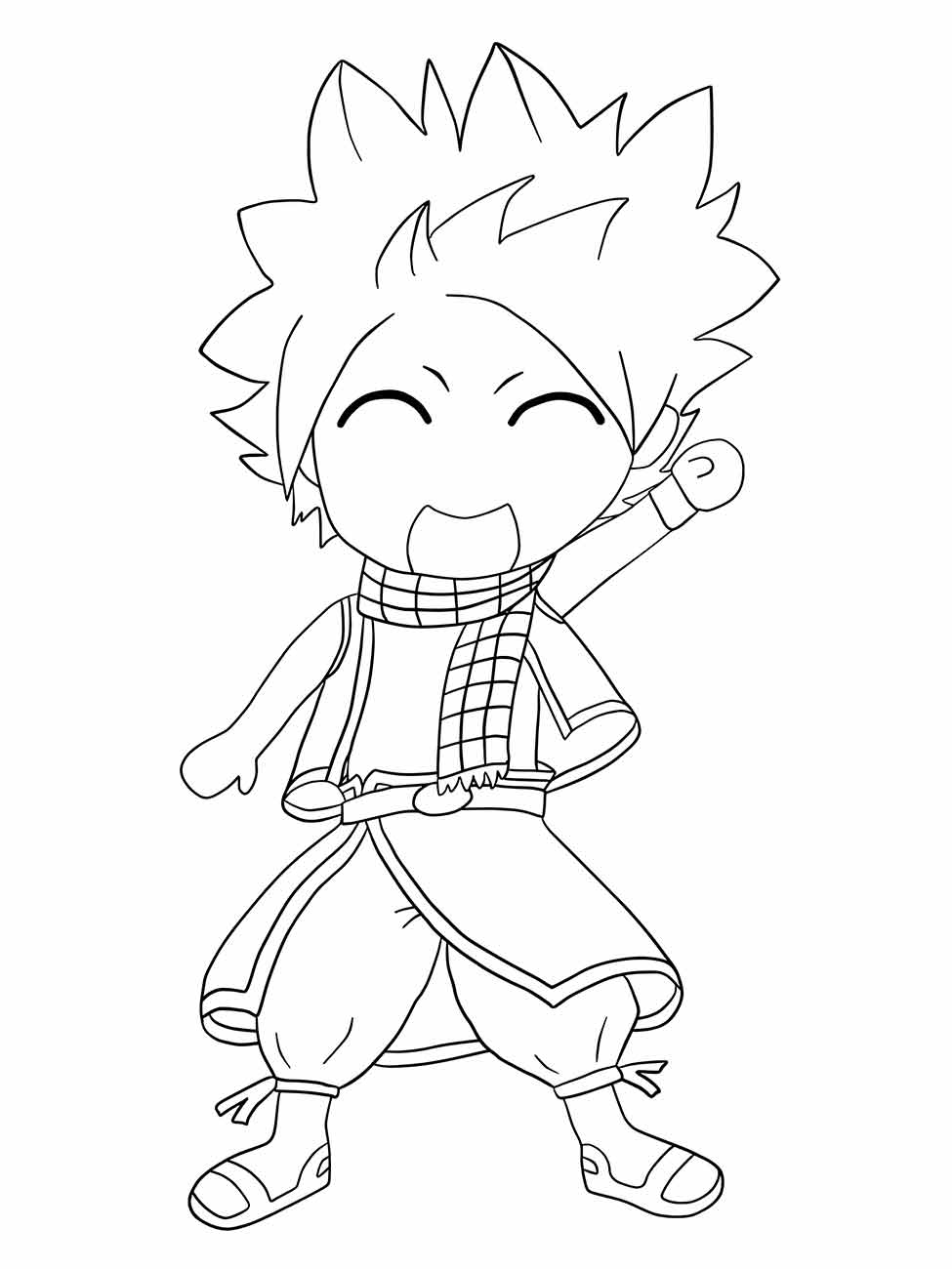 Desenho para desenhar do personagem Natsu em estilo chibi de "Fairy Tail".