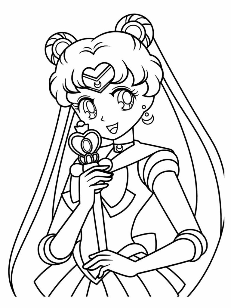 Desenho para desenhar de Sailor Moon da série "Sailor Moon" segurando o Cetro Lunar.