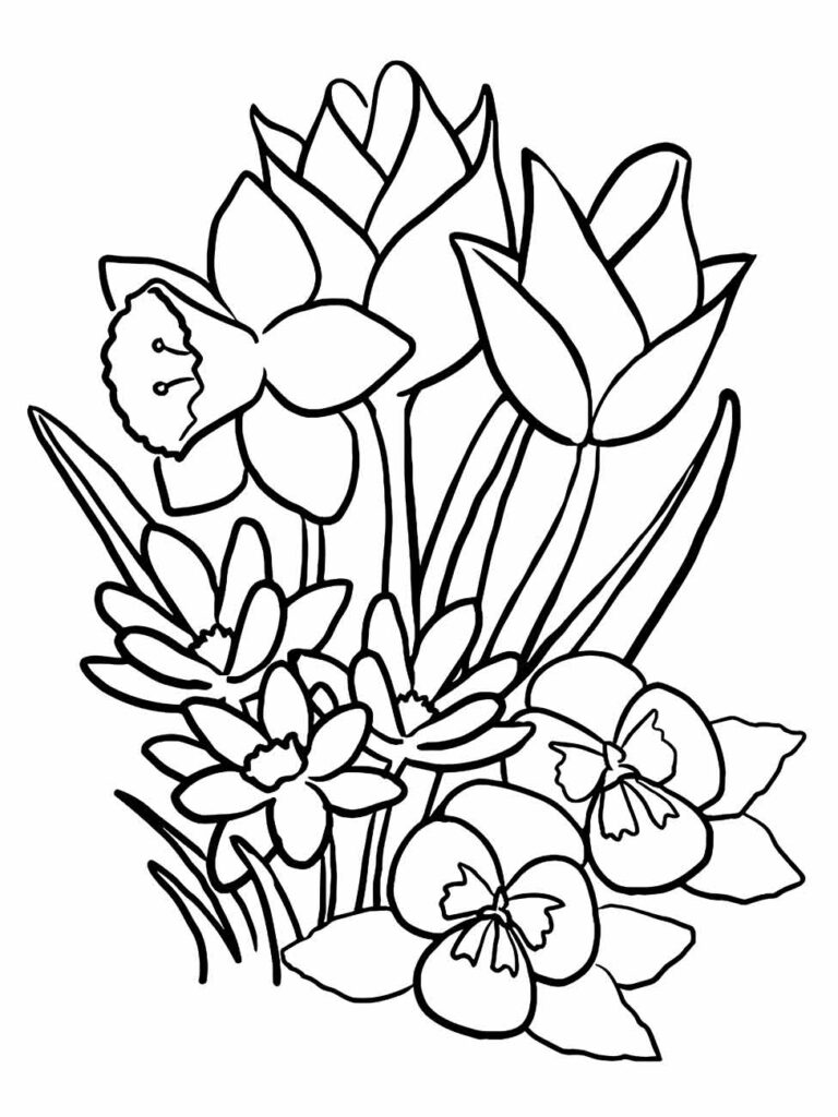 Desenho de uma variedade de flores silvestres para desenhar com folhas grandes e detalhadas.