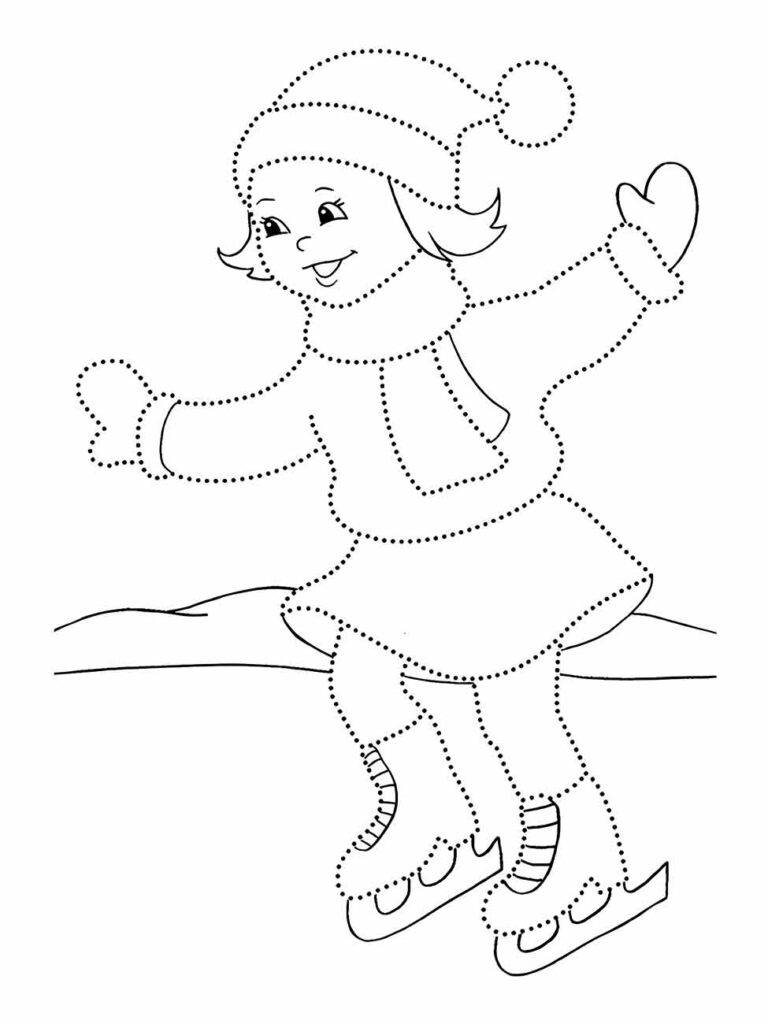 Desenho para desenhar de uma menina patinando no gelo.