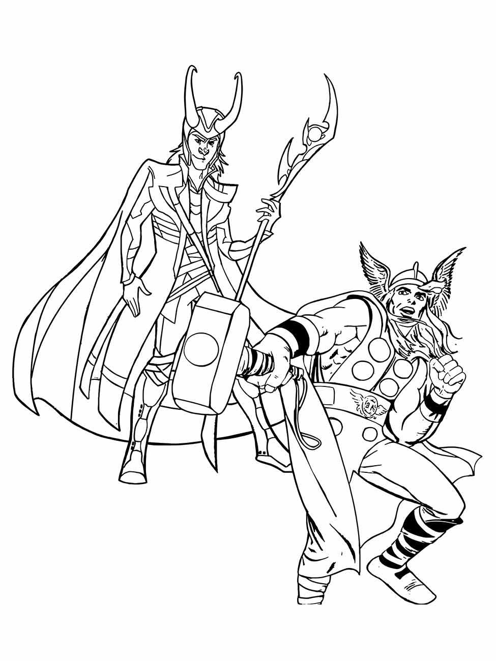 Desenho para colorir do Loki e Thor.