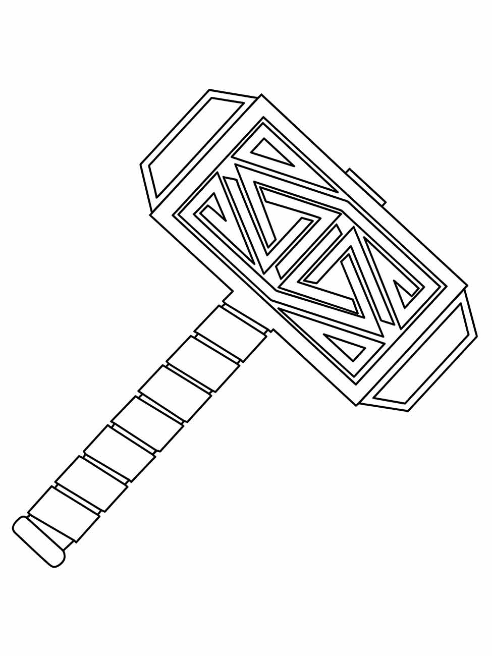 Desenho para colorir do martelo de Thor, Mjolnir, com detalhes ornamentados.