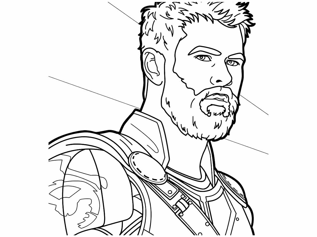 Desenho para colorir de Thor com um estilo casual, mostrando um olhar sério e traje modernizado da série Marvel.