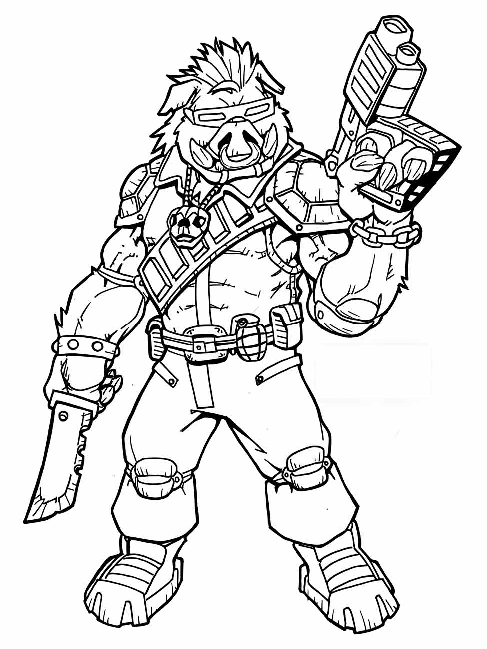 desenho para colorir de Bebop de tartaruga ninjas segurando uma arma.