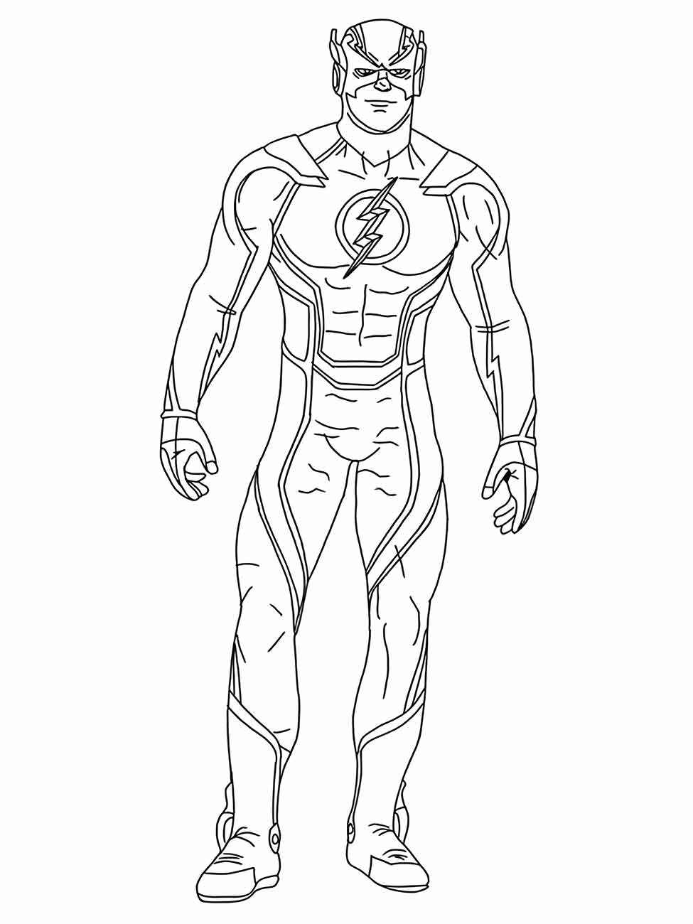 Desenho para colorir do Flash em pé, de corpo inteiro.