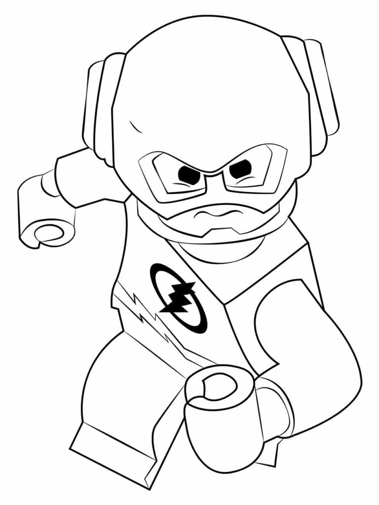 Desenho para colorir do Flash em estilo Lego correndo.