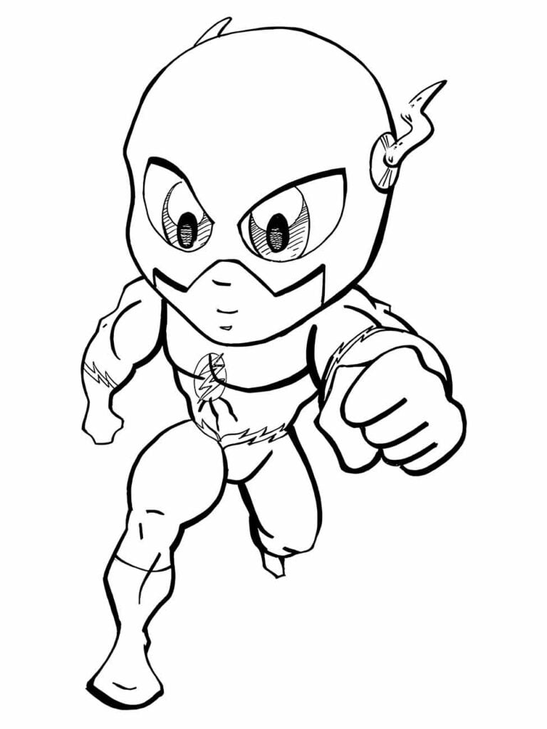 Desenho para colorir do Flash em estilo chibi correndo.