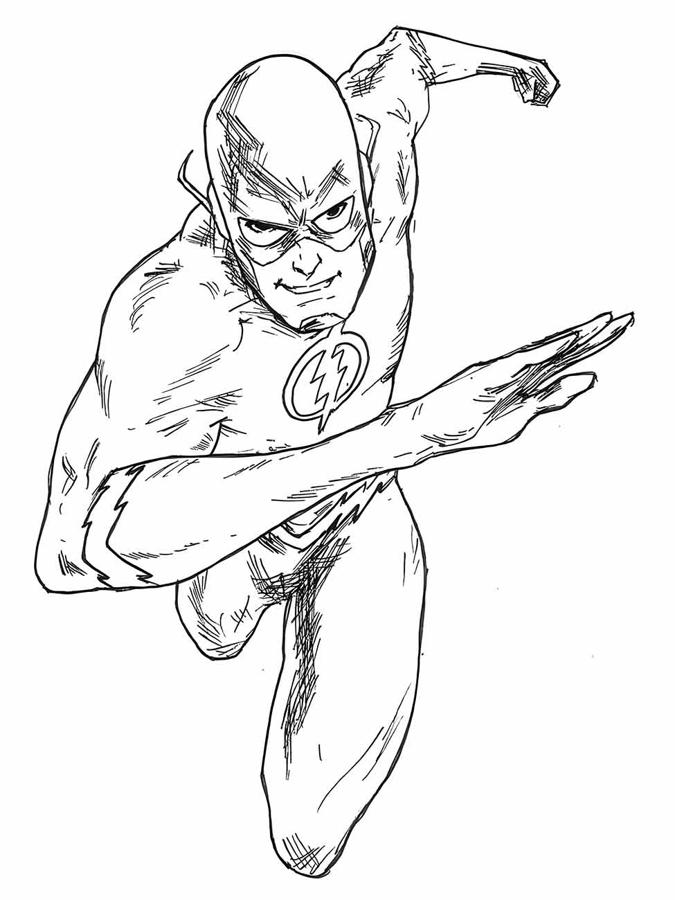 Desenho para colorir do Flash correndo com expressão determinada.