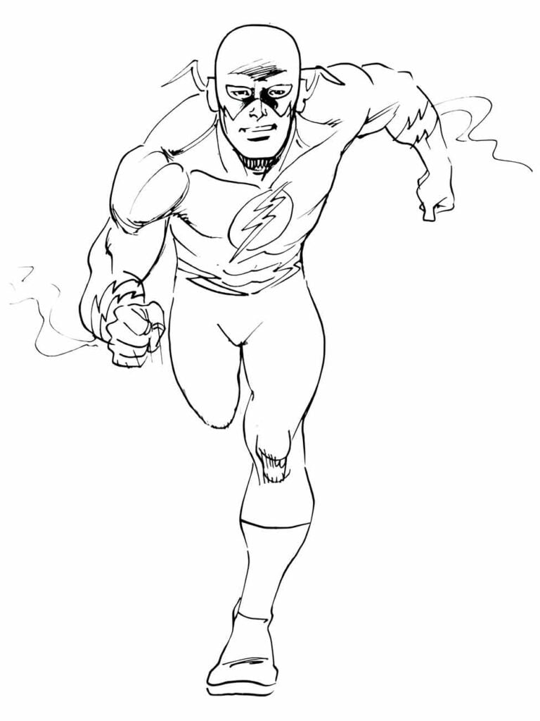 Desenho para colorir do Flash correndo de frente.