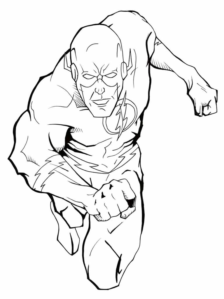 Desenho para colorir do Flash correndo com o punho à frente.