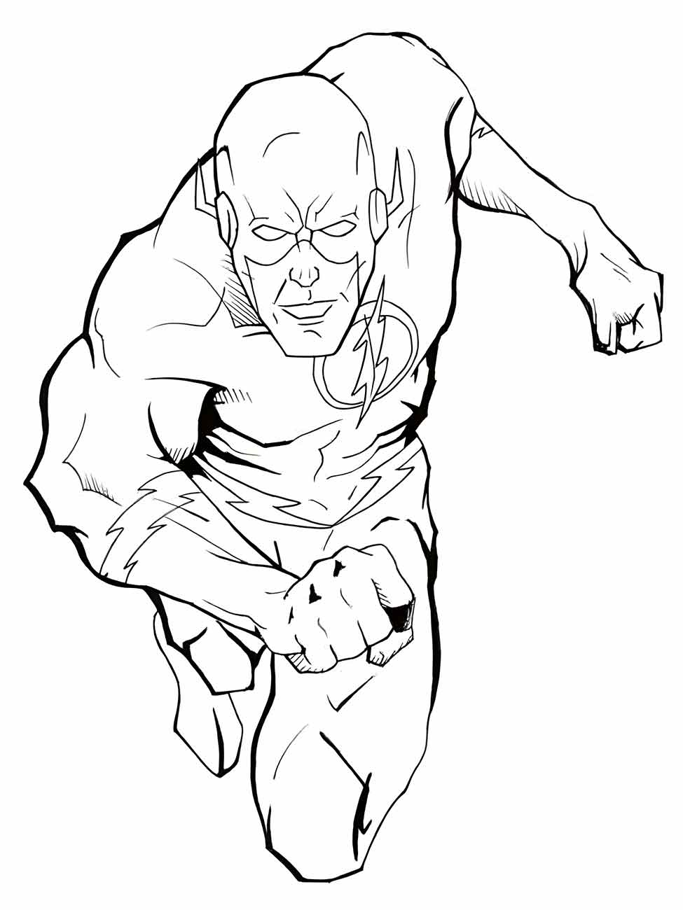 Desenho para colorir do Flash correndo com o punho à frente.