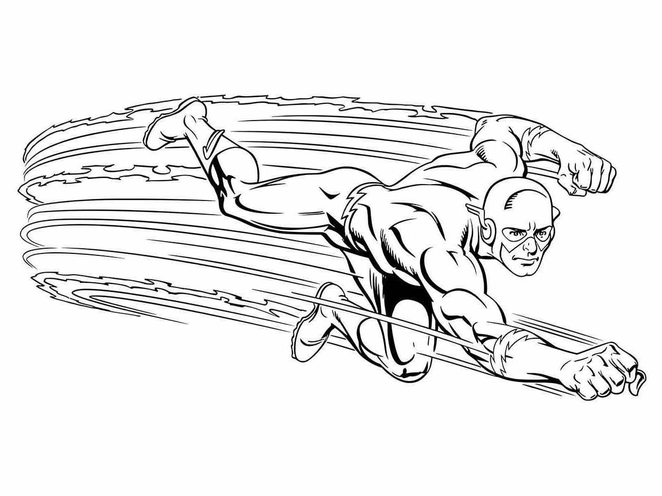 Desenho para colorir do Flash em ação com efeitos de velocidade.