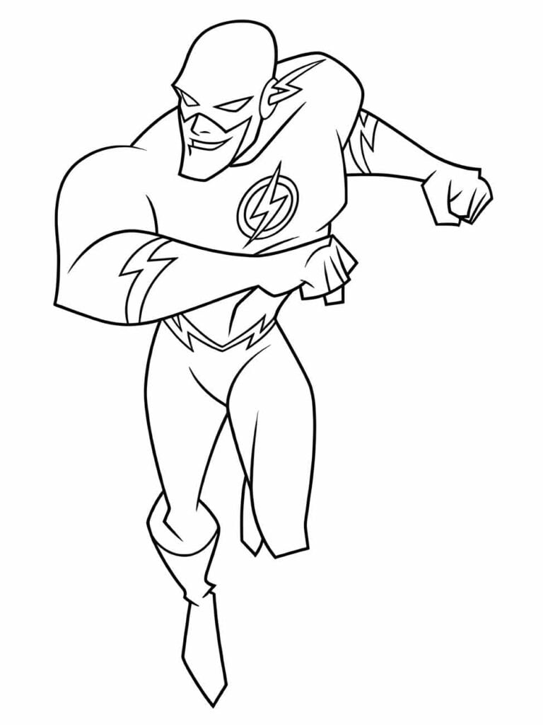 Desenho para colorir do Flash em estilo cartoon correndo.