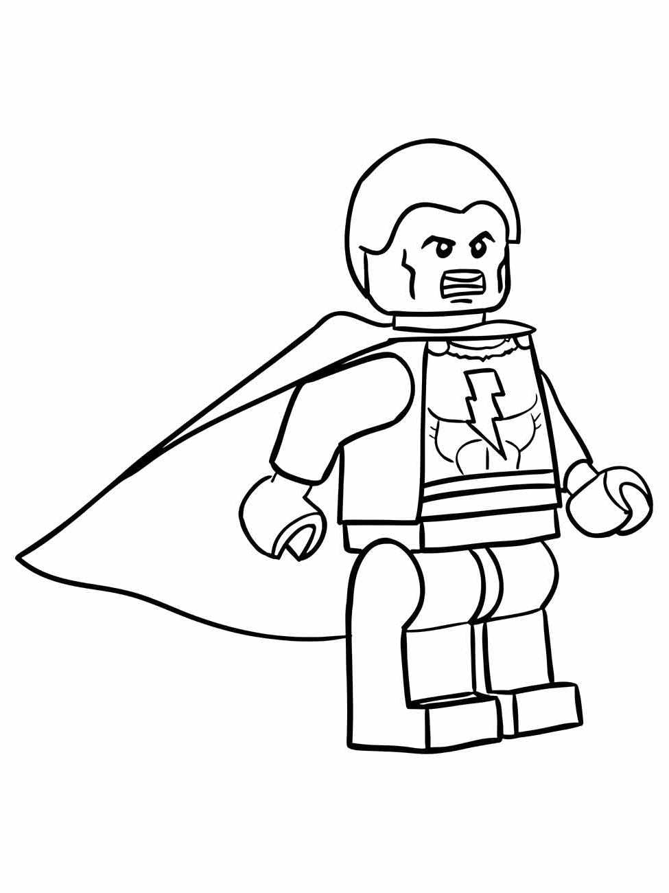 Desenho para colorir do Flash em estilo Lego com capa.