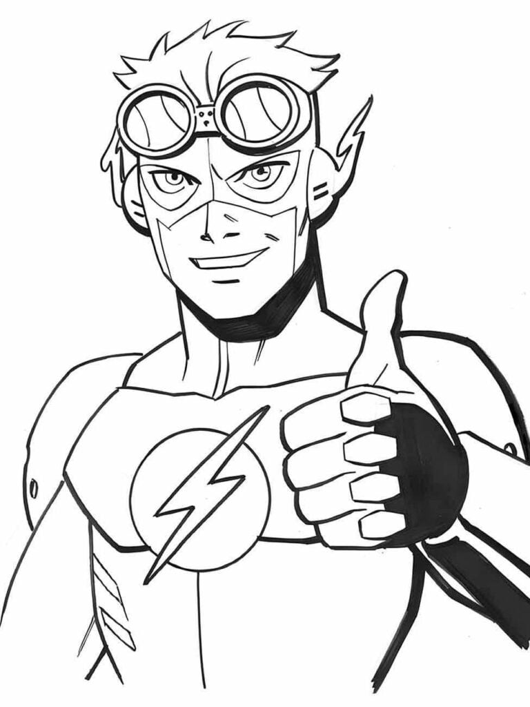 Desenho para colorir do Flash com óculos e dando um joinha.