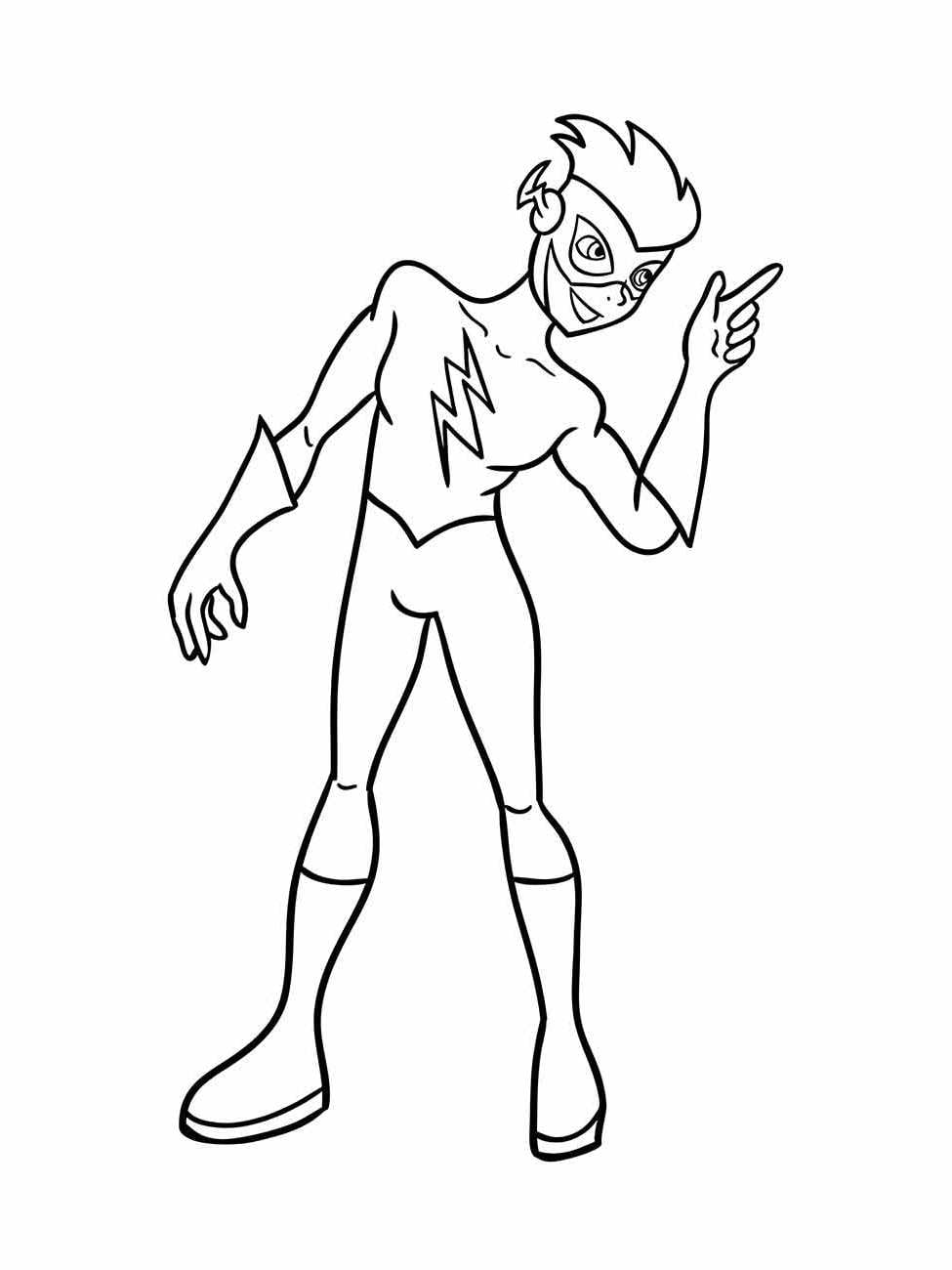 Desenho para colorir do Kid Flash apontando.