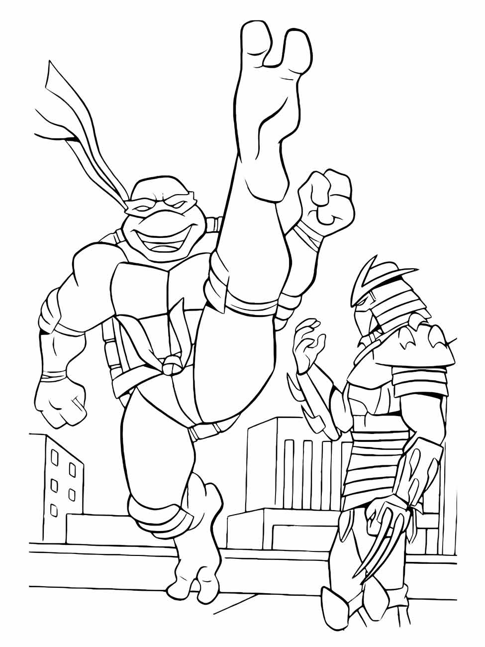 desenho para colorir de Leonardo de tartaruga ninjas dando um chute alto.