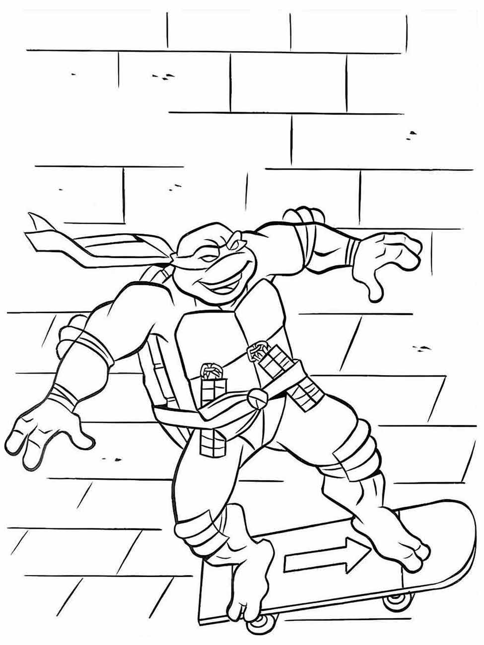 desenho para colorir de Leonardo de tartaruga ninjas andando de skate.