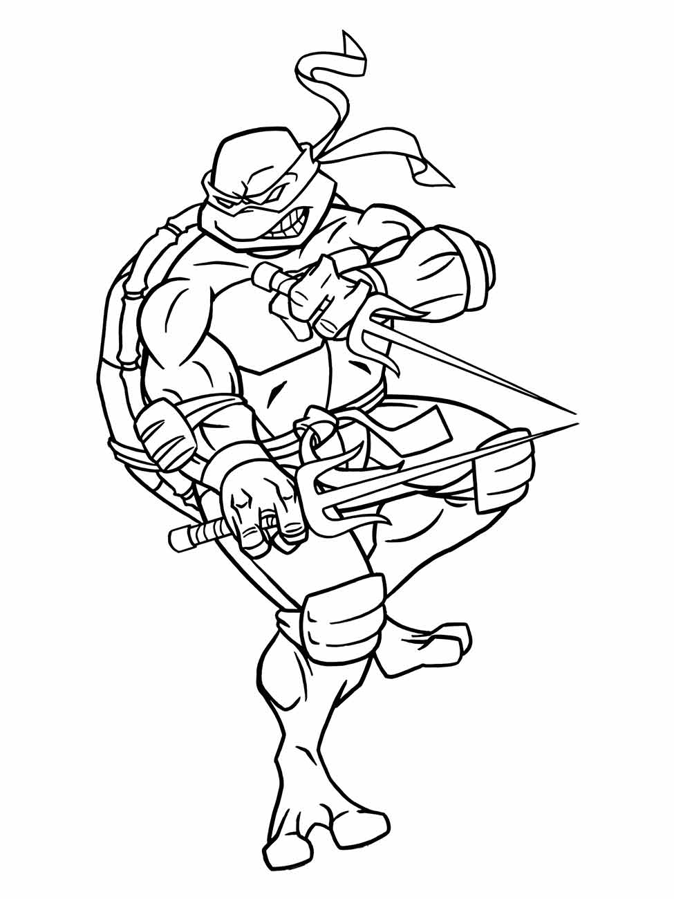 desenho para colorir de Raphael de tartaruga ninjas em posição de luta com sais.