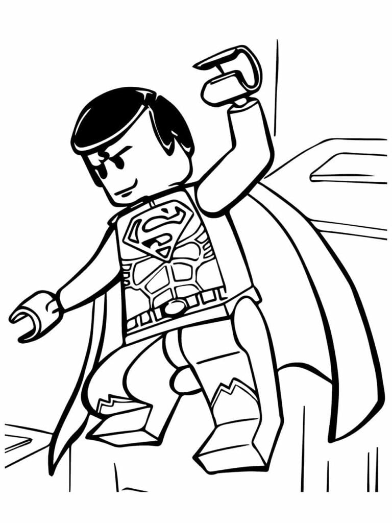 Desenho para colorir do Super-Homem em estilo Lego em ação.