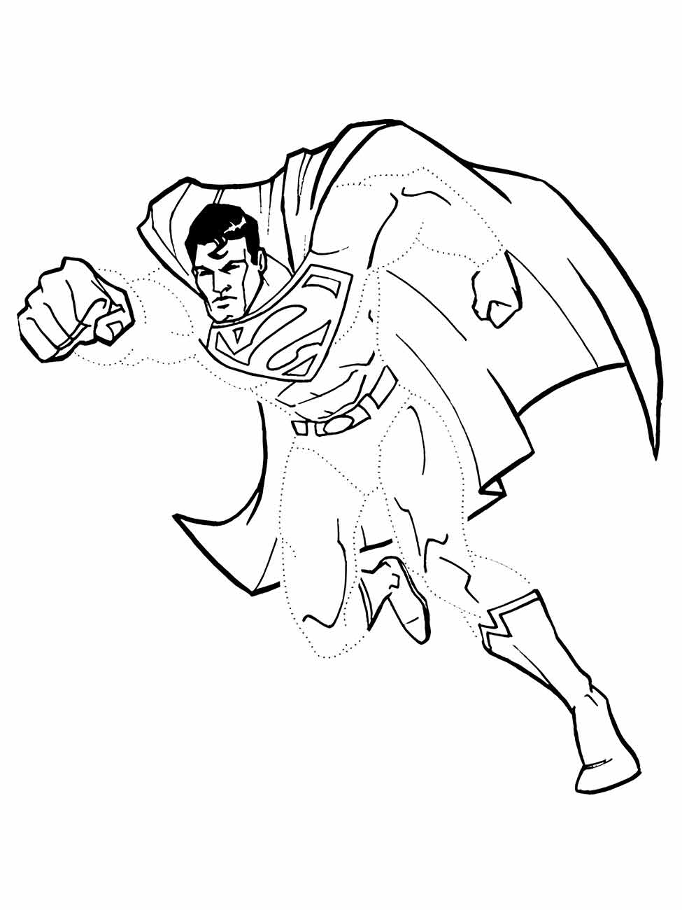 Desenho para colorir do Super-Homem em posição de ataque.