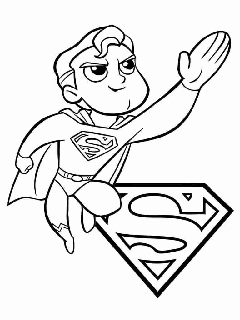 Desenho para colorir do Super-Homem em estilo chibi.