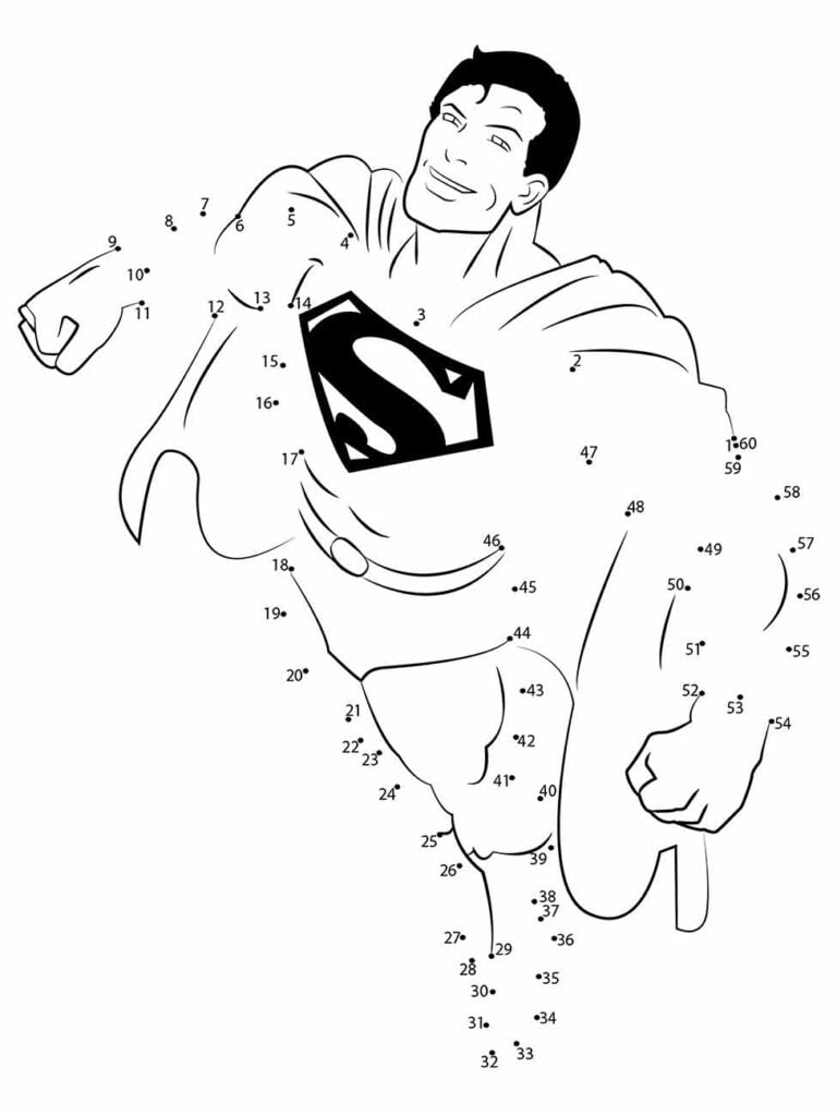 Desenho para colorir do Super-Homem voando, conecte os pontos.