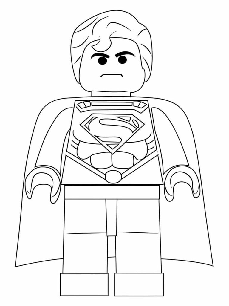 Desenho para colorir do Super-Homem em versão LEGO com capa.