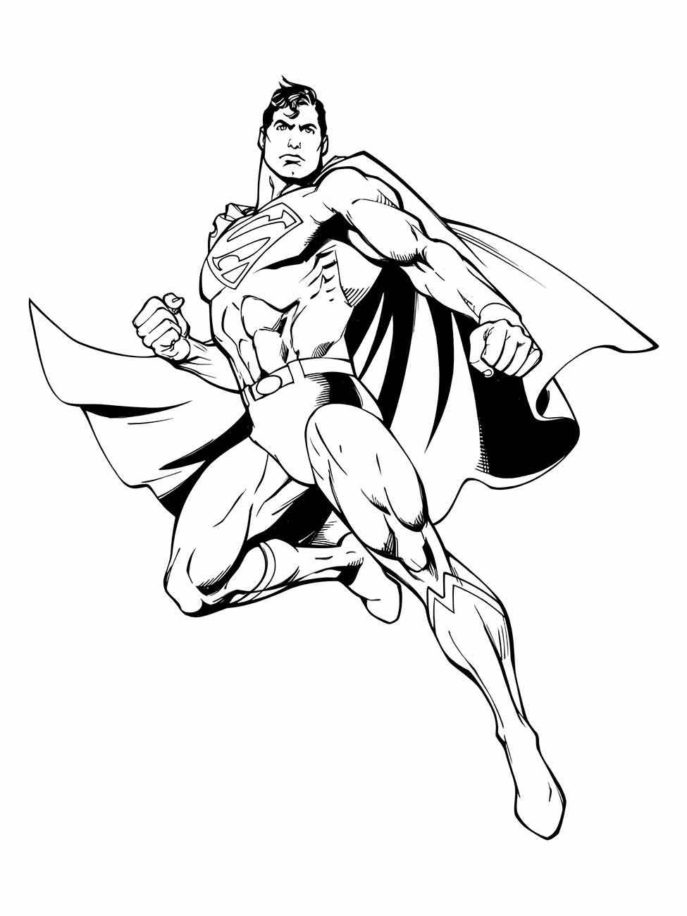 Desenho para colorir do Super-Homem pronto para a luta.