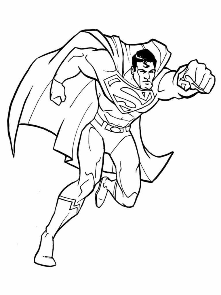 Desenho para colorir do Super-Homem com o punho erguido.