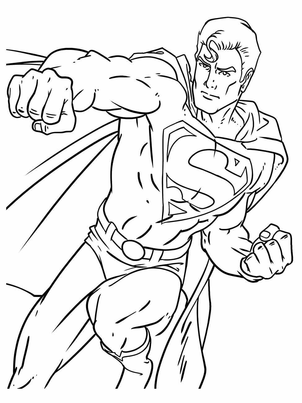 Desenho para colorir do Super-Homem desferindo um soco.