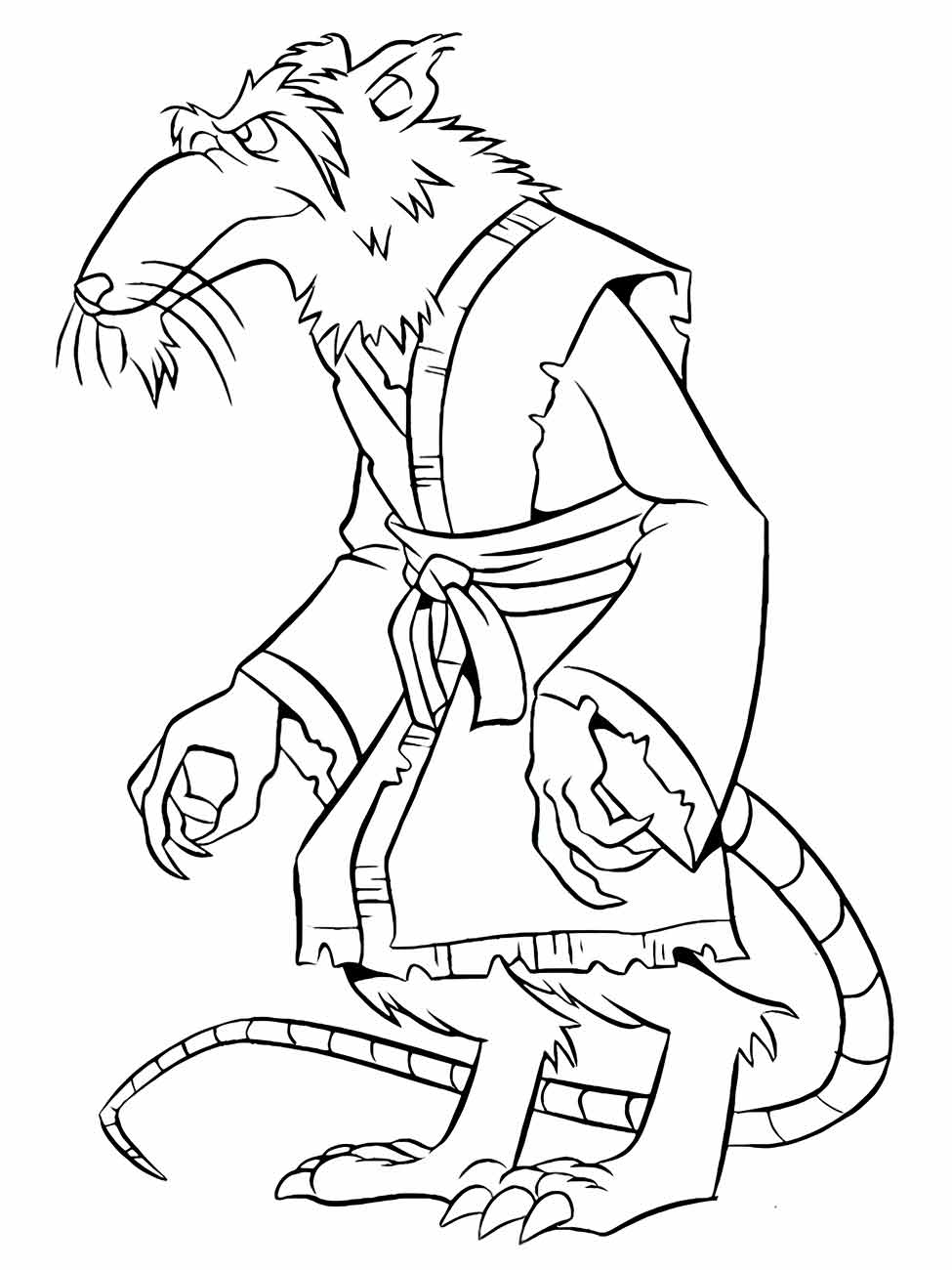 Desenho para colorir do Mestre Splinter das Tartarugas Ninjas em pé com expressão séria.