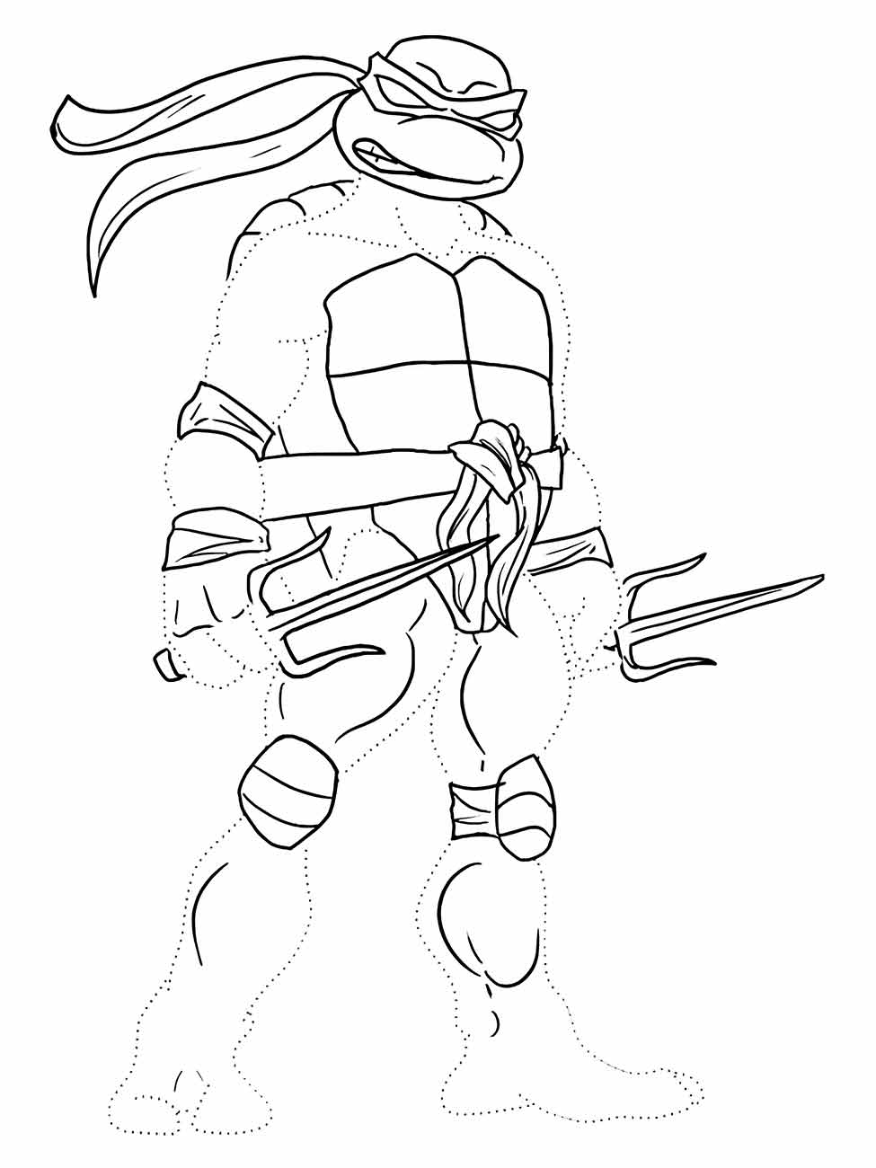 Desenho para colorir do Raphael das Tartarugas Ninjas segurando suas sais.