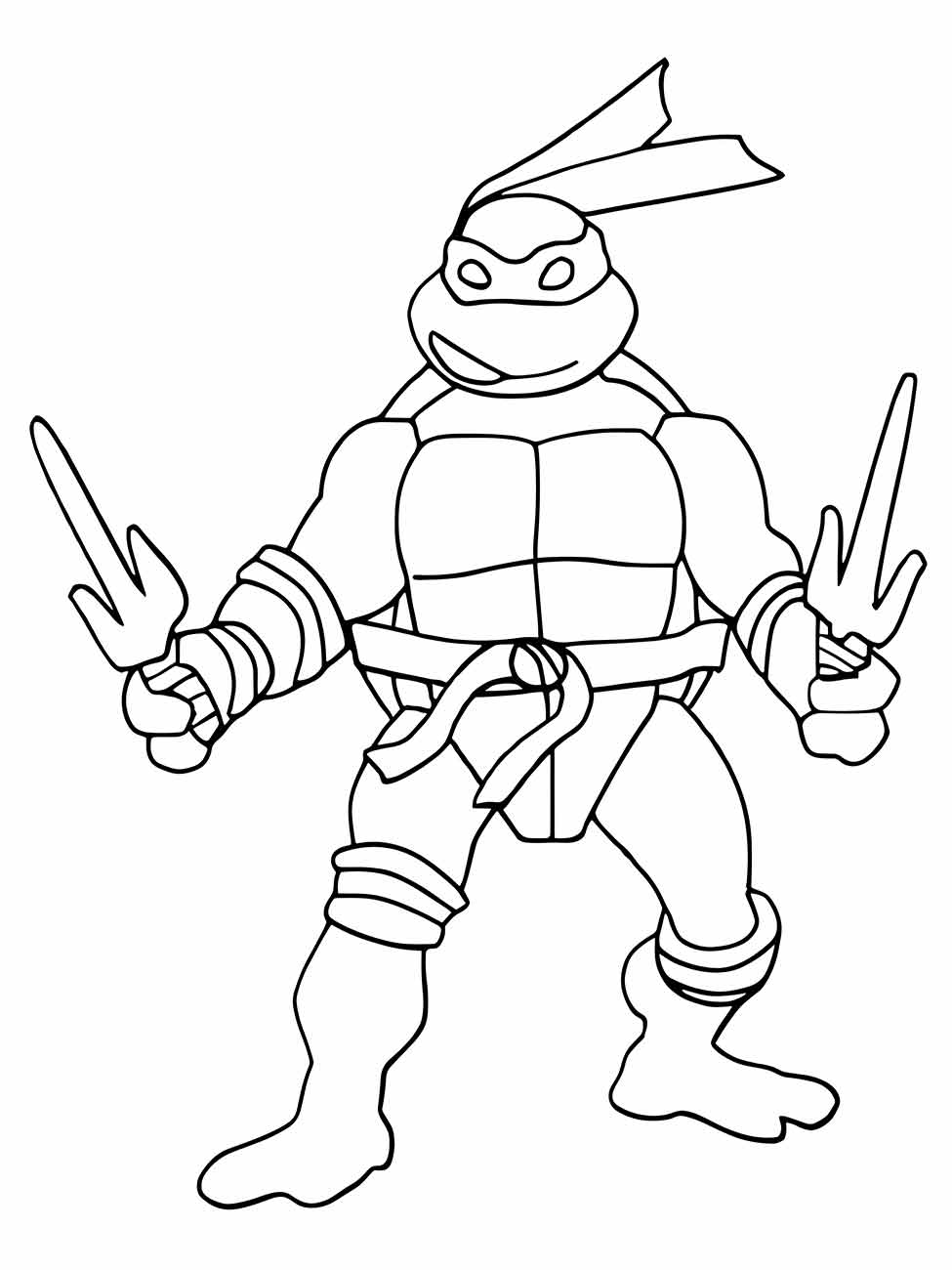 Desenho para colorir do Raphael das Tartarugas Ninjas com suas sais em ação.