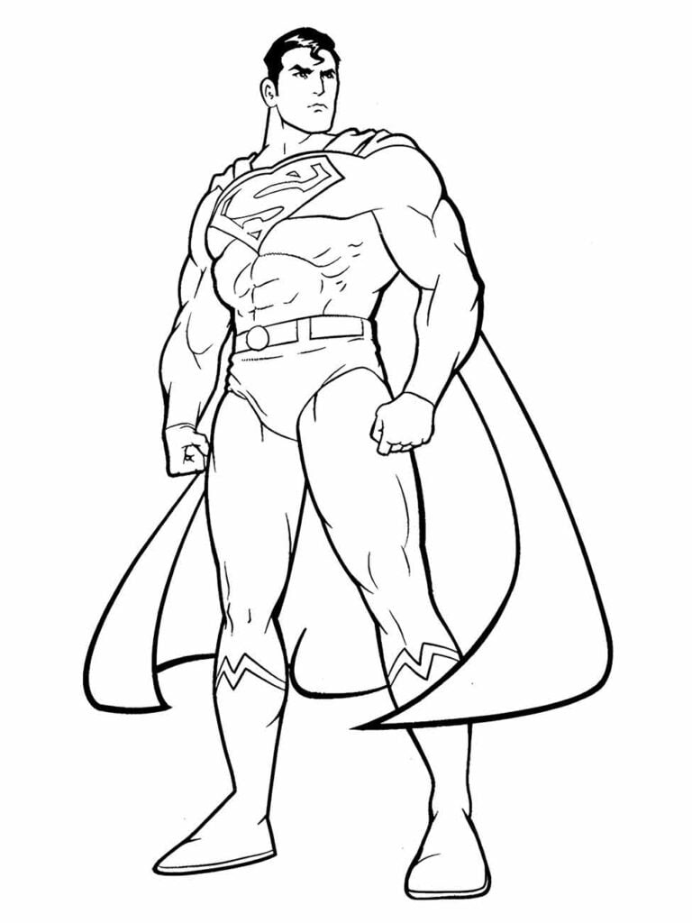 Desenho para colorir do Super-Homem em pé, com capa