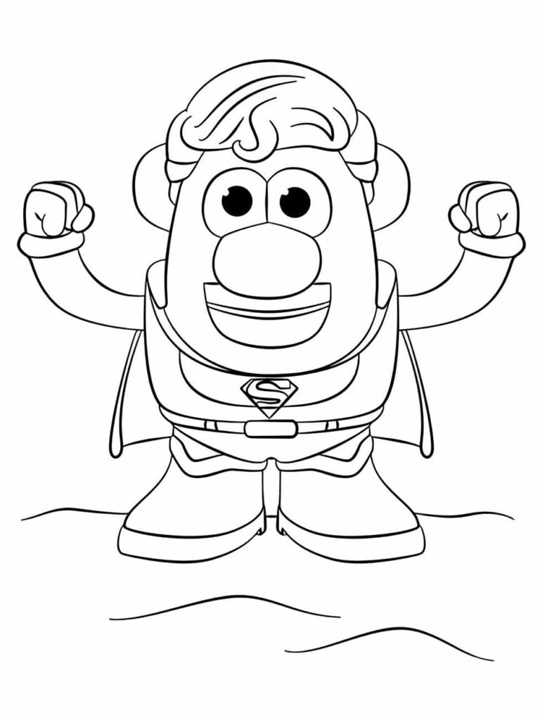 Desenho para colorir do Super-Homem em versão Sr. Cabeça de Batata.