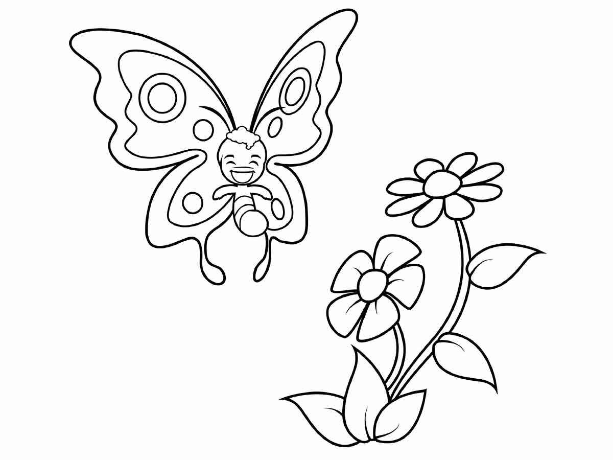 Butterfly and flower drawings to print