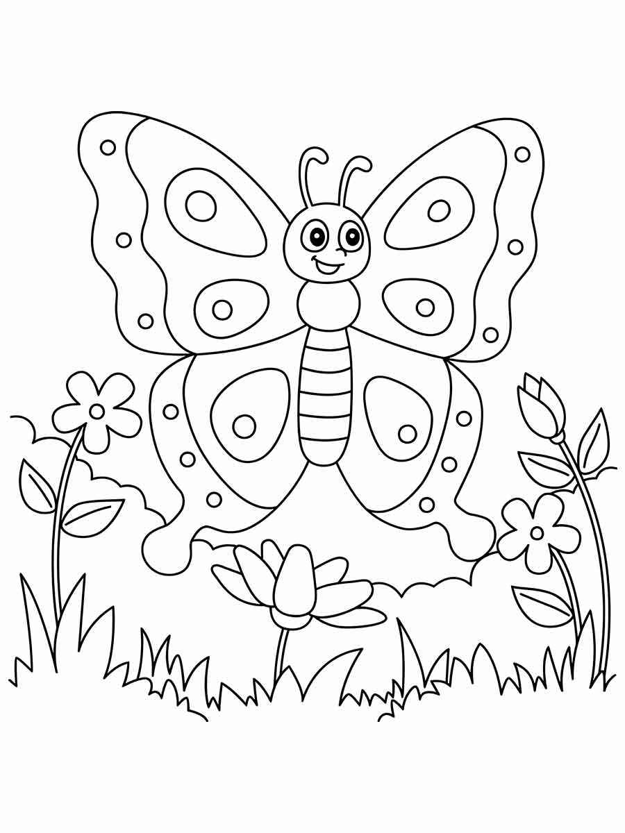 Butterfly in the garden coloring drawing