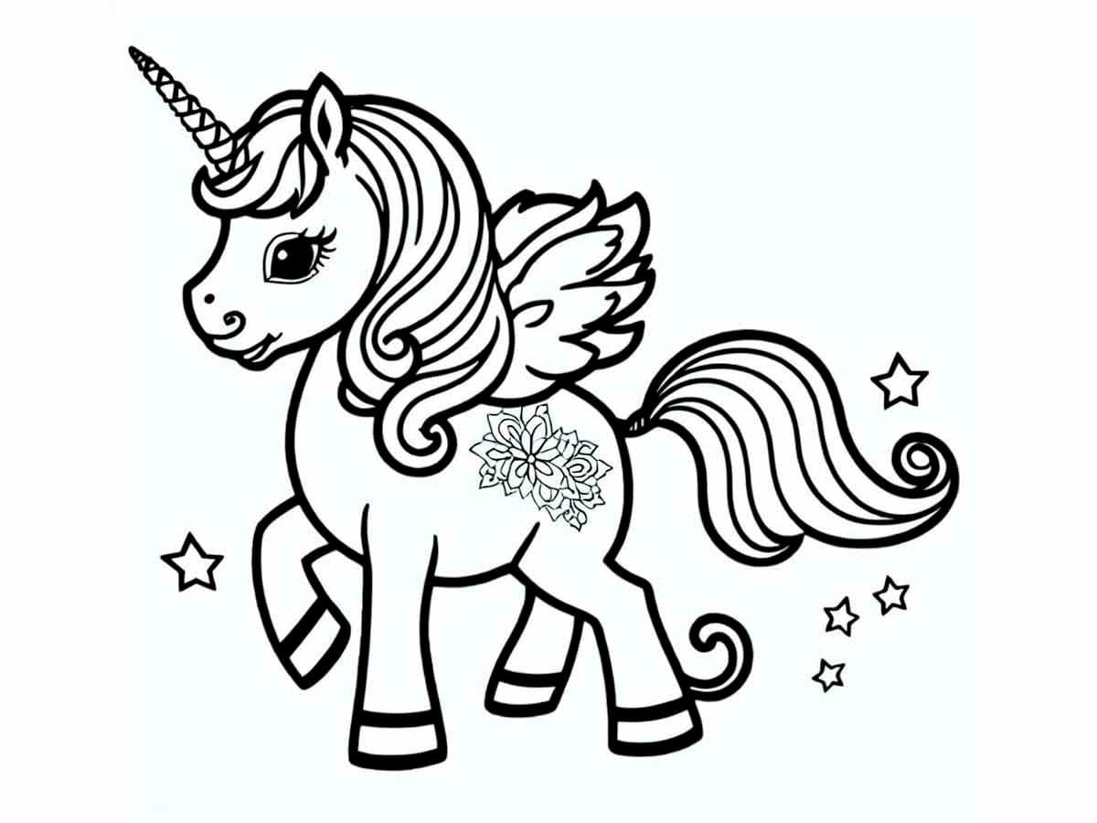 Cute Unicorn Coloring Page