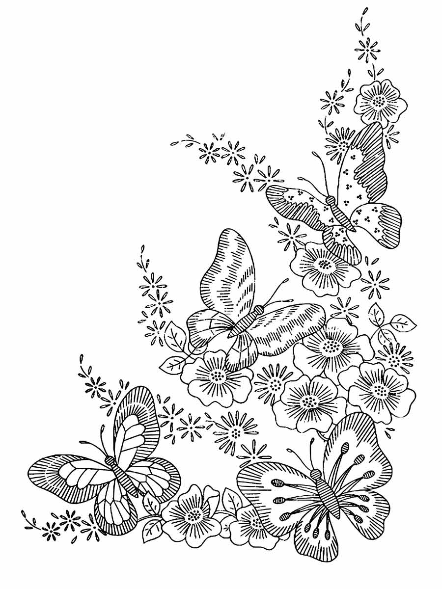 Butterfly and flower coloring pages