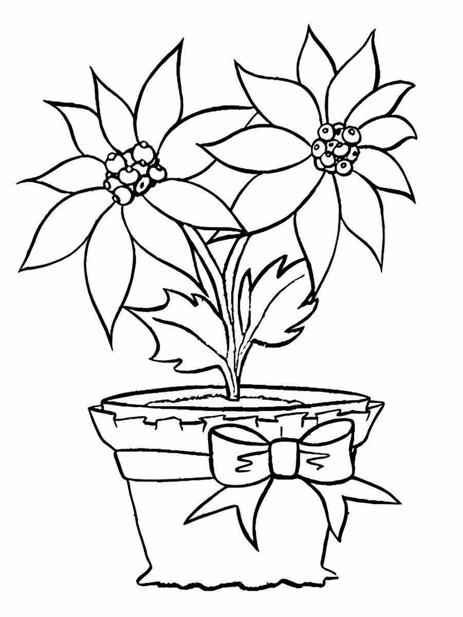 Flower jar coloring drawings decorated with a bow