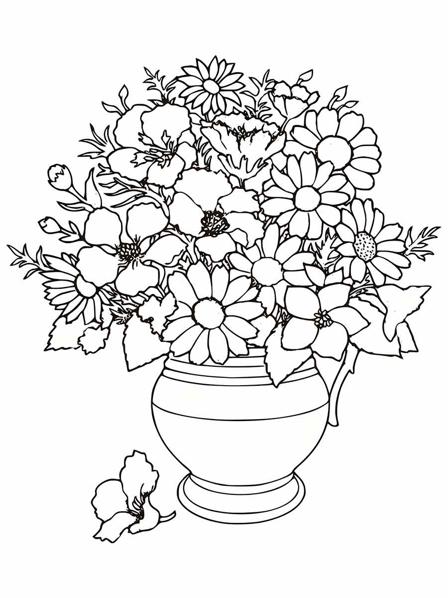 Flower jar drawings to print and color