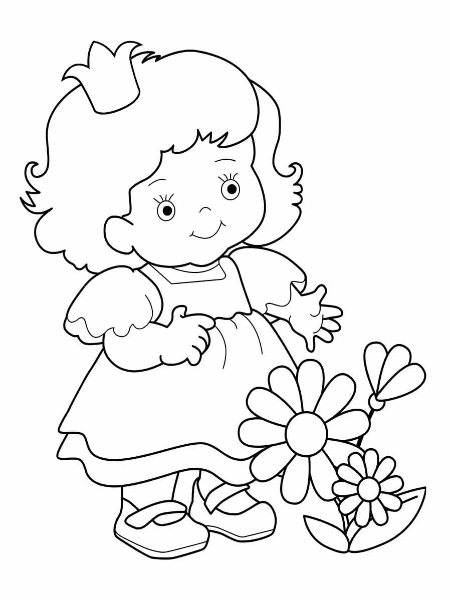 Girl with Flowers Coloring Page