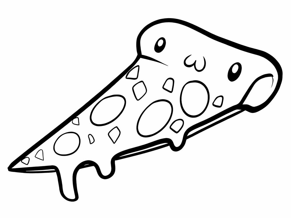 Kawaii Pizza Drawing to Color