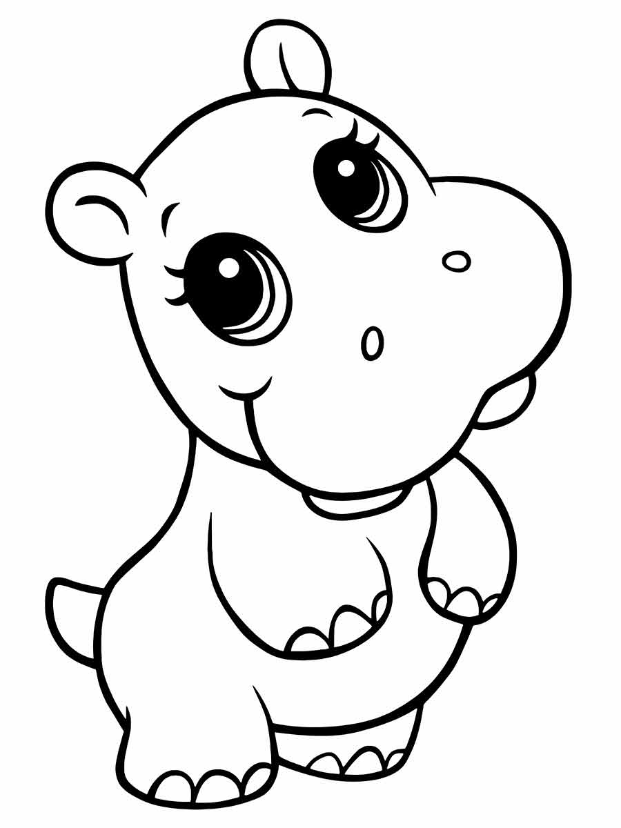 Kawaii Hippo Coloring Page