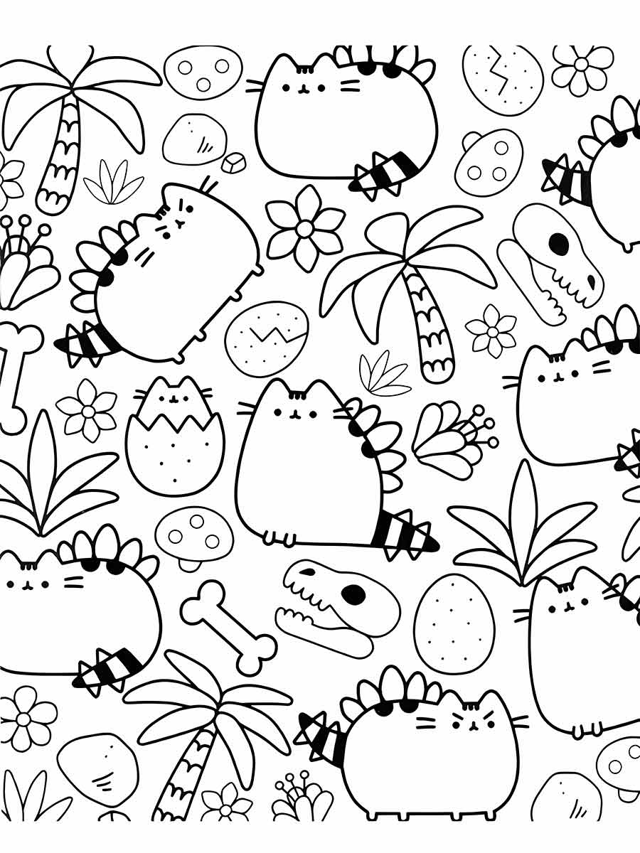 Coloring page with Kawaii elements