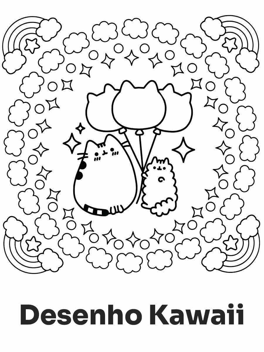 Coloring Page with Kawaii Elements